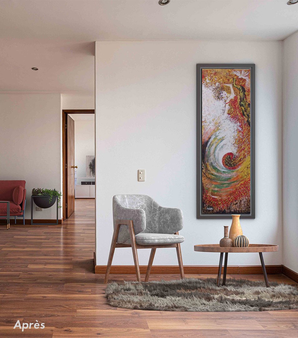 Pièce meublée après home staging virtuel